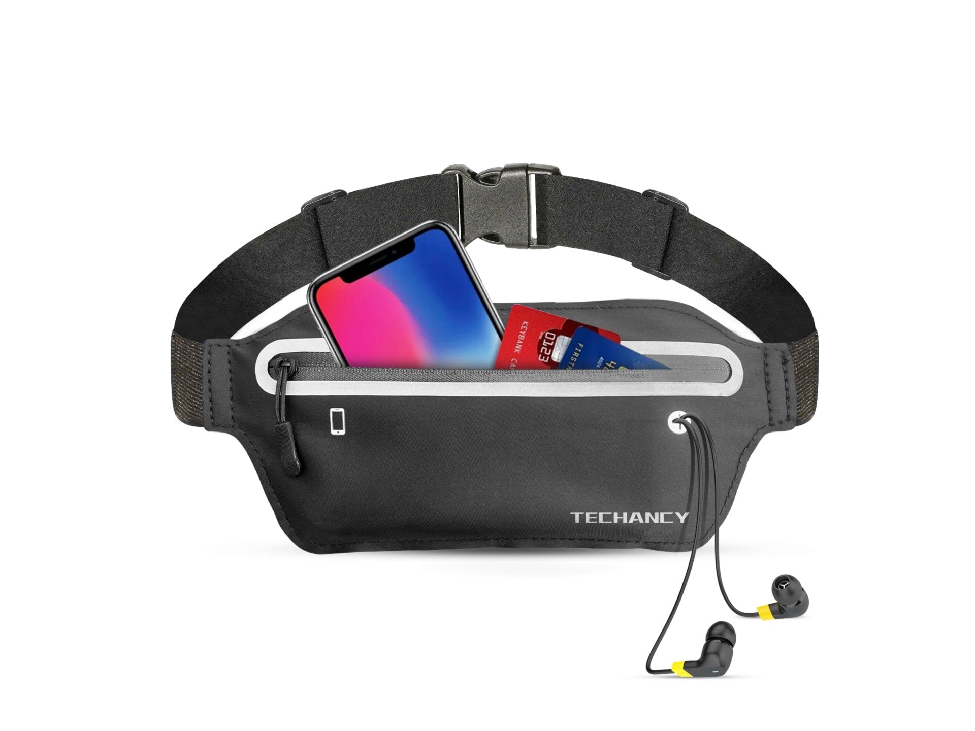 Techancy Sports Waist Pack TU7450, Cintura Elástica Ajustável, Bolsa Para Telemóvel De Grande Capacidade, Preto