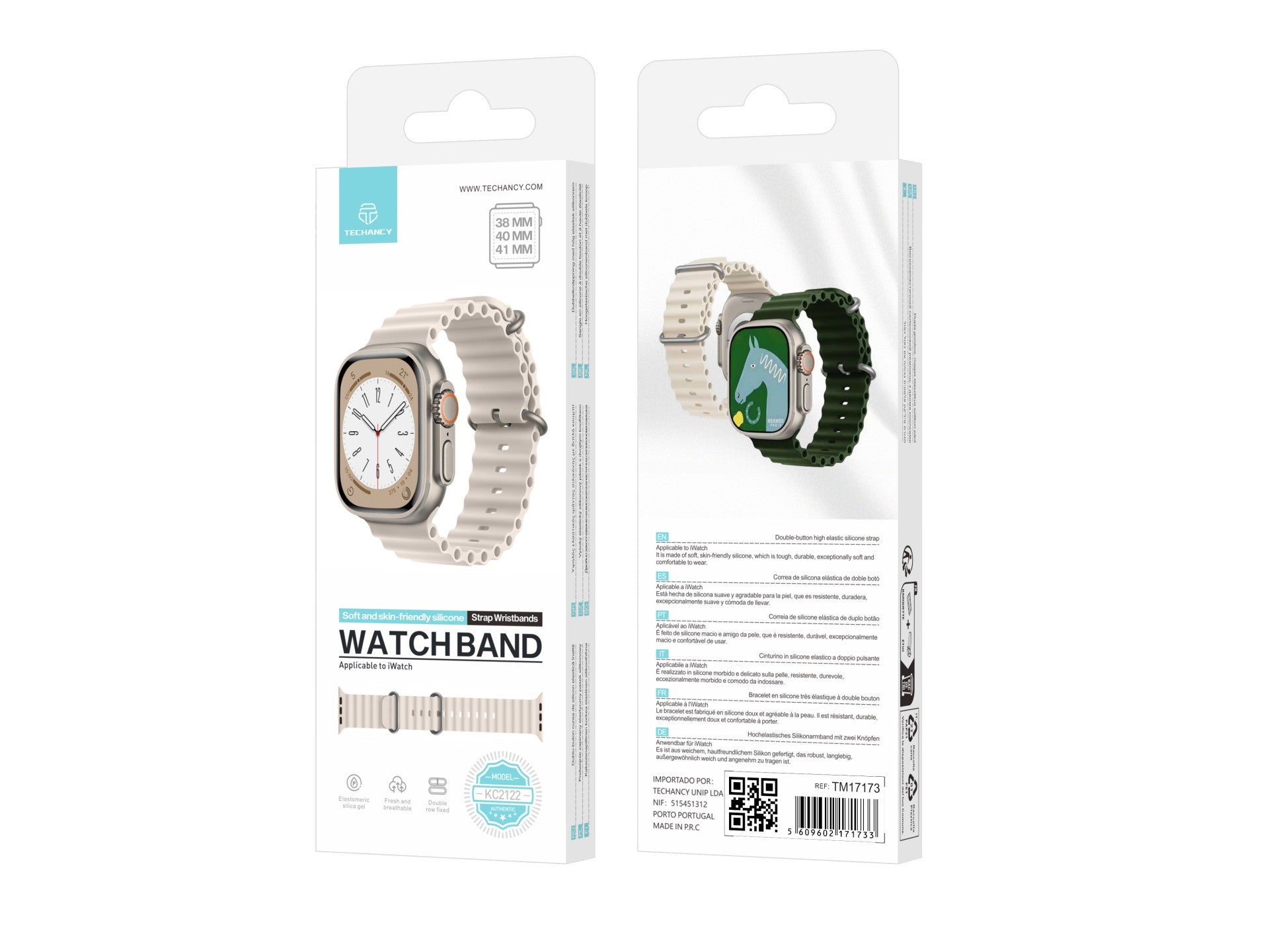 Techancy Bracelete De Silicone Branca KC2122, Compatível Com Apple Watch 38 Mm/40 Mm/41 Mm, Material De Silicone Macio