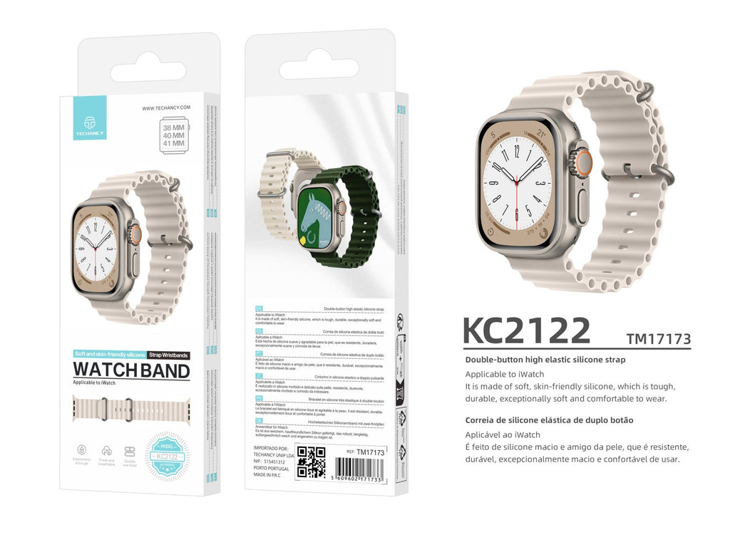 Techancy Bracelete De Silicone Branca KC2122, Compatível Com Apple Watch 38 Mm/40 Mm/41 Mm, Material De Silicone Macio