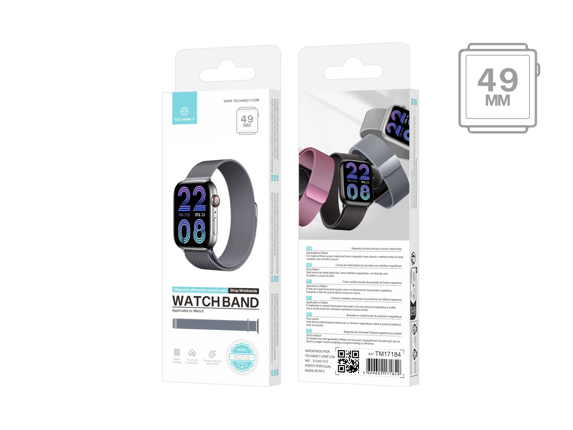 Techancy Faixa Metálica Magnética Cinzenta KC2123, Faixa De Substituição, Compatível Com Apple Watch Series: 49mm，