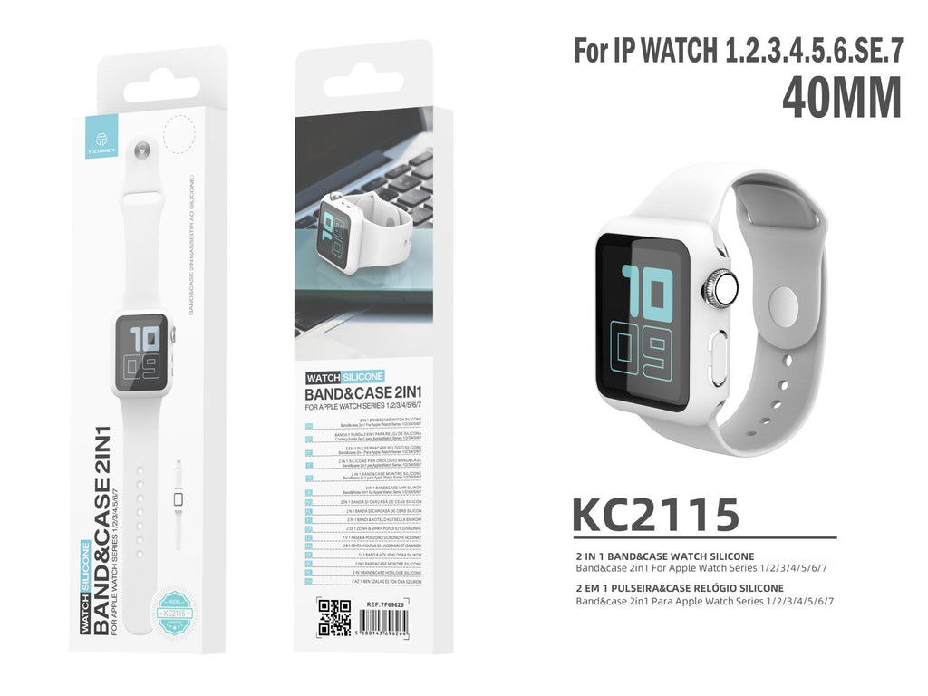 Pulseira de silicone para relógio Techancy, KC2115, com protetor de ecrã, compatível com Apple Watch 40 mm, Branco