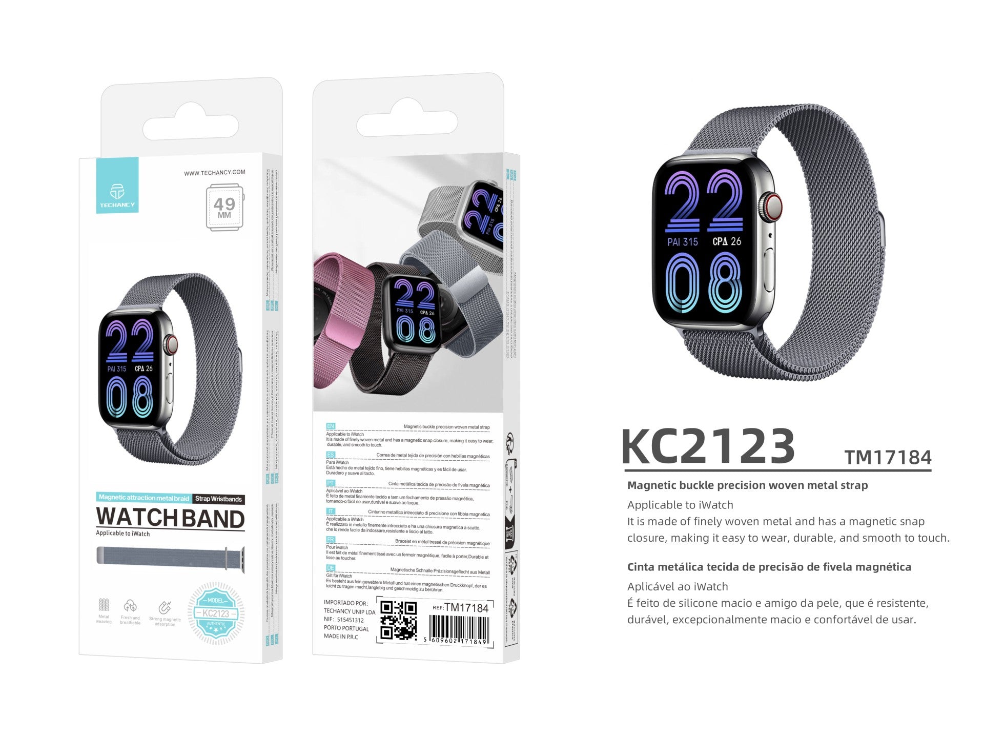 Techancy Faixa Metálica Magnética Cinzenta KC2123, Faixa De Substituição, Compatível Com Apple Watch Series: 49mm，