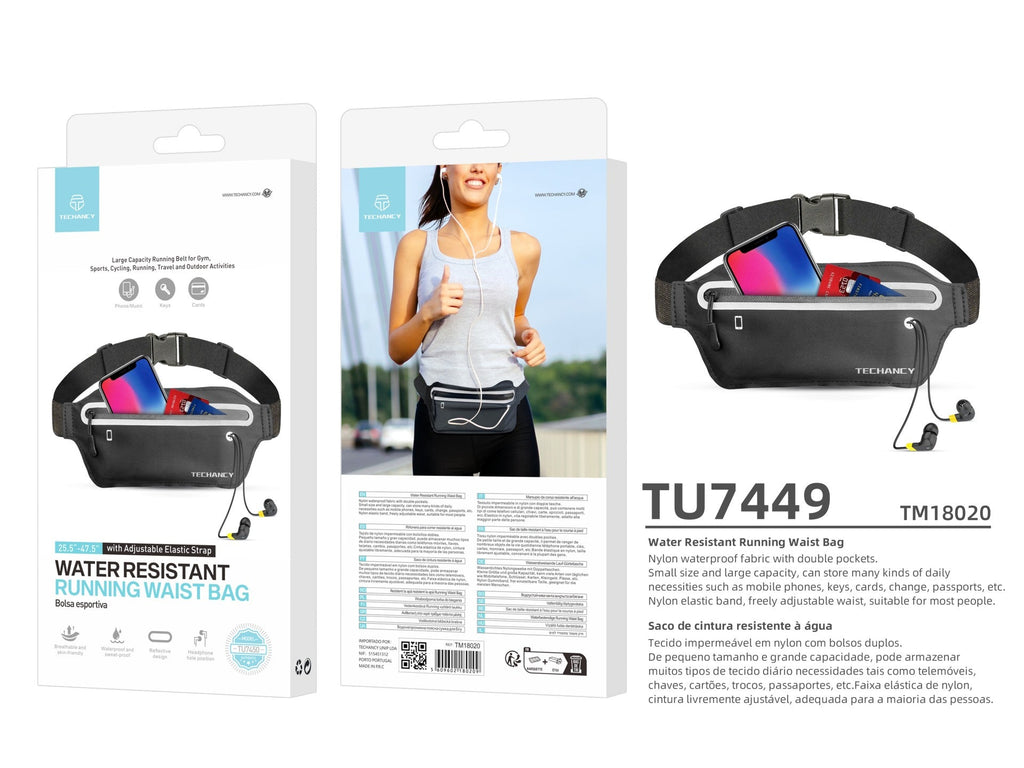 Techancy Sports Waist Pack TU7450, Cintura Elástica Ajustável, Bolsa Para Telemóvel De Grande Capacidade, Preto