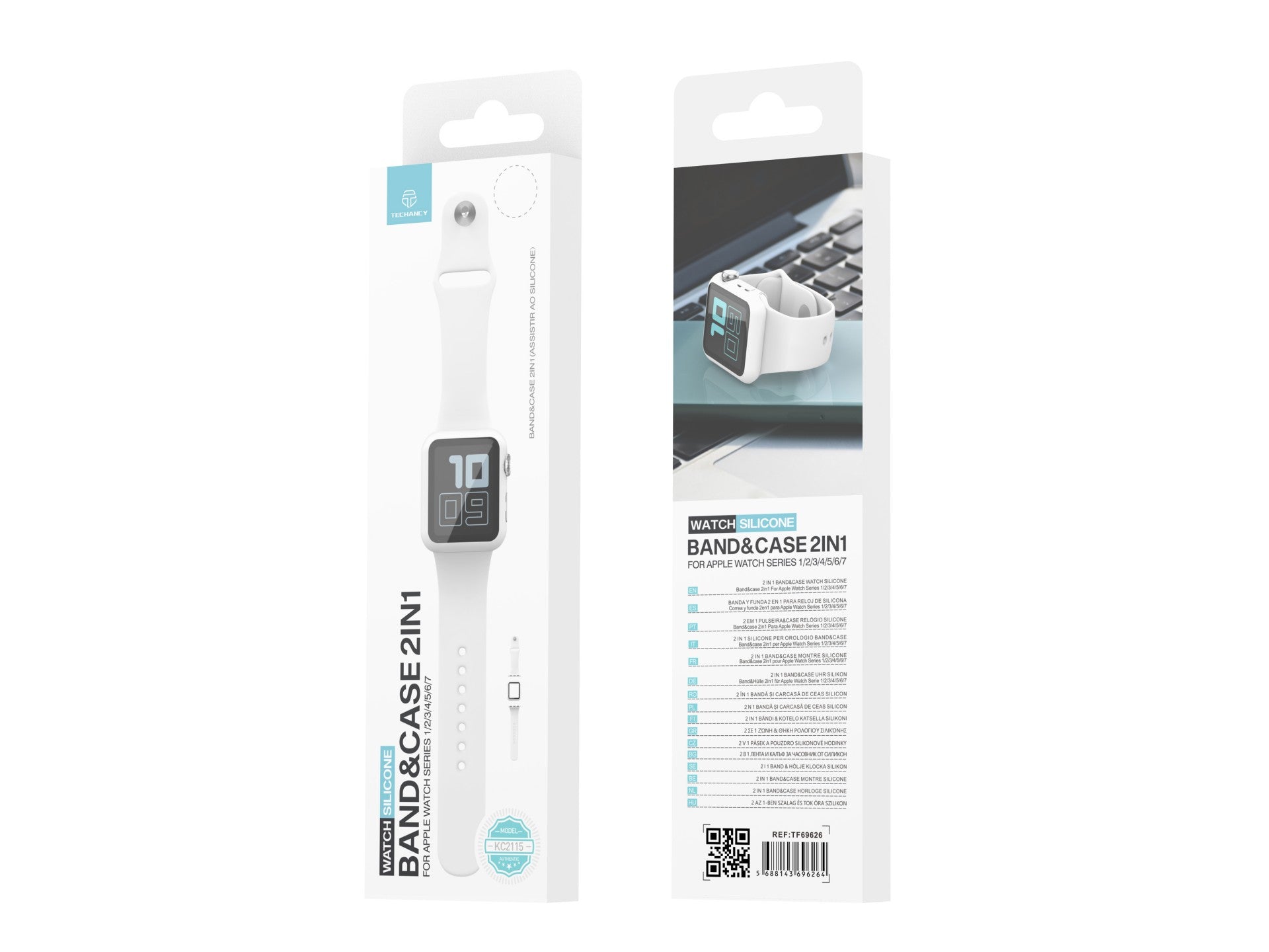 Pulseira de silicone para relógio Techancy, KC2115, com protetor de ecrã, compatível com Apple Watch 40 mm, Branco