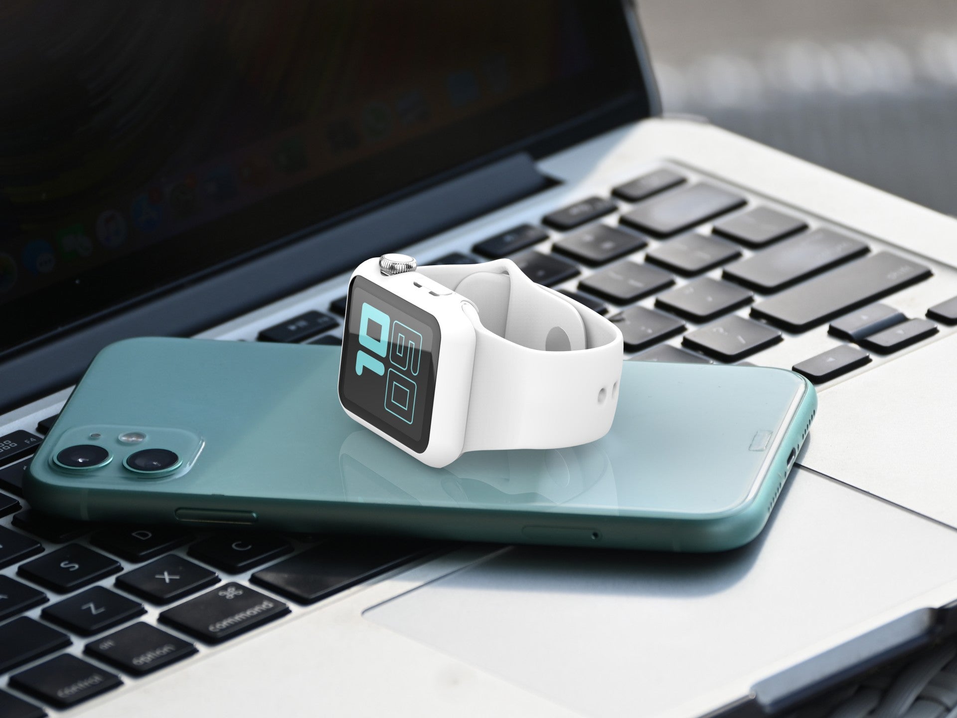Pulseira de silicone para relógio Techancy, KC2115, com protetor de ecrã, compatível com Apple Watch 38 mm, Branco