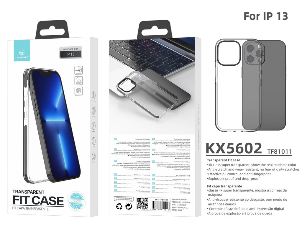 Capa transparente para telemóvel Techancy New Acrylic, KX5602, compatível com iPhone 13, transparente + Preto