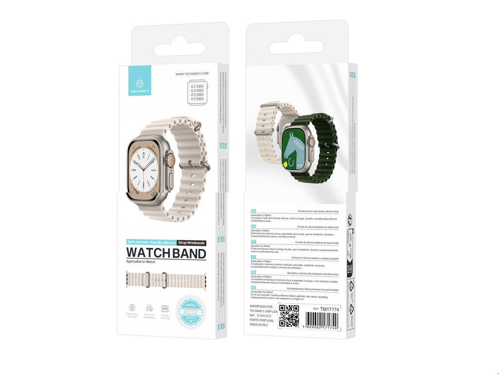 Techancy Bracelete De Silicone Branca KC2122, Compatível Com Apple Watch 42mm/44mm/45mm/49mm, Material De Silicone Macio