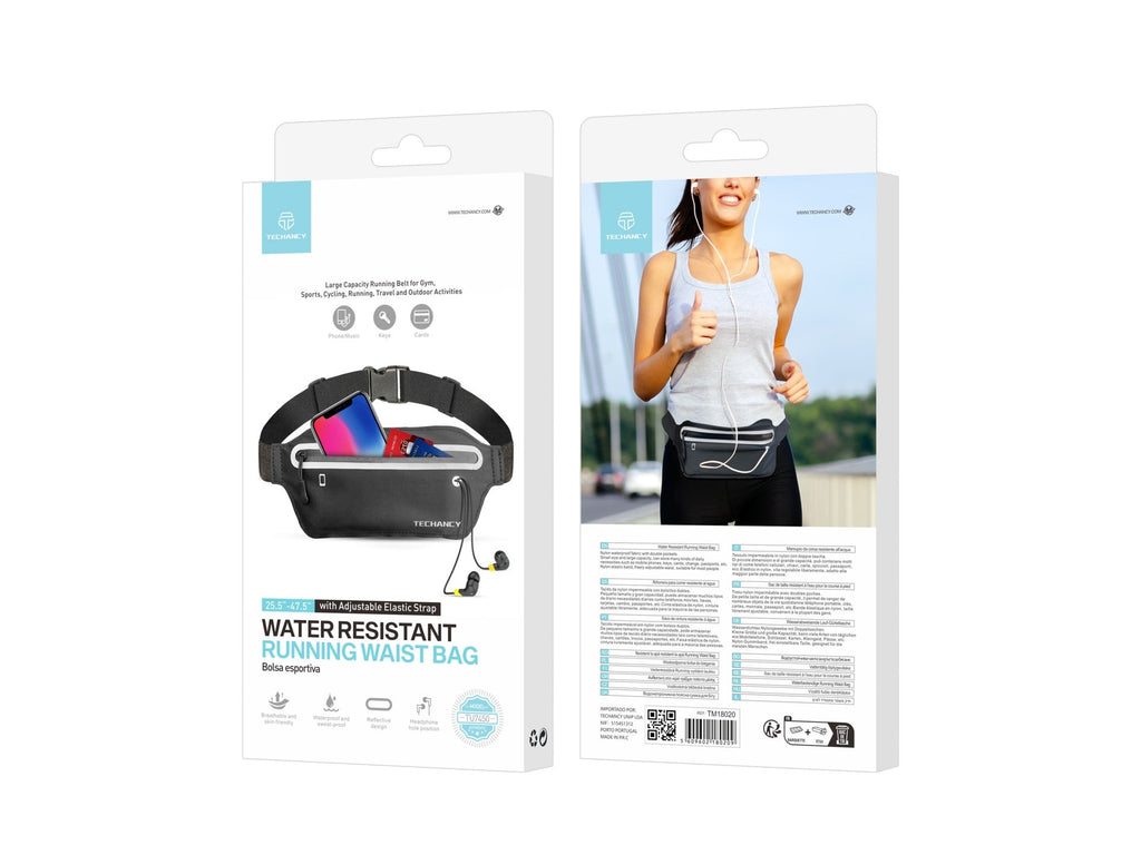 Techancy Sports Waist Pack TU7450, Cintura Elástica Ajustável, Bolsa Para Telemóvel De Grande Capacidade, Preto