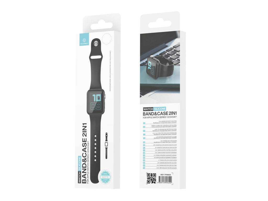 Pulseira de silicone para relógio Techancy, KC2115, com protetor de ecrã, compatível com Apple Watch 44 mm, Preto