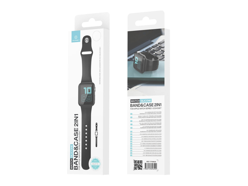 Pulseira de silicone para relógio Techancy, KC2115, com protetor de ecrã, compatível com Apple Watch 42 mm, Preto