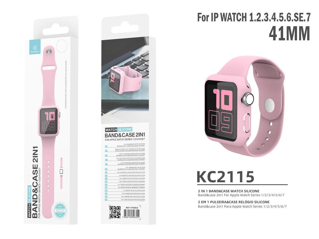 Pulseira de silicone para relógio Techancy, KC2115, com protetor de ecrã, compatível com Apple Watch 41 mm, rosa