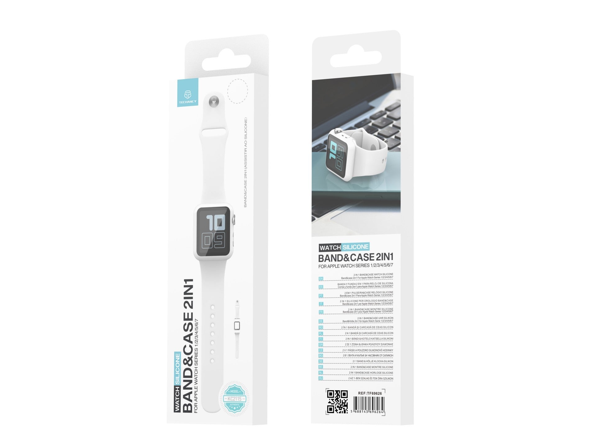 Pulseira de silicone para relógio Techancy, KC2115, com protetor de ecrã, compatível com Apple Watch 38 mm, Branco