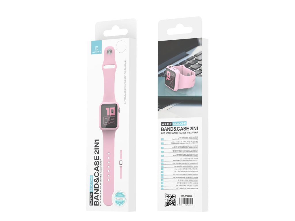 Pulseira de silicone para relógio Techancy, KC2115, com protetor de ecrã, compatível com Apple Watch 41 mm, rosa