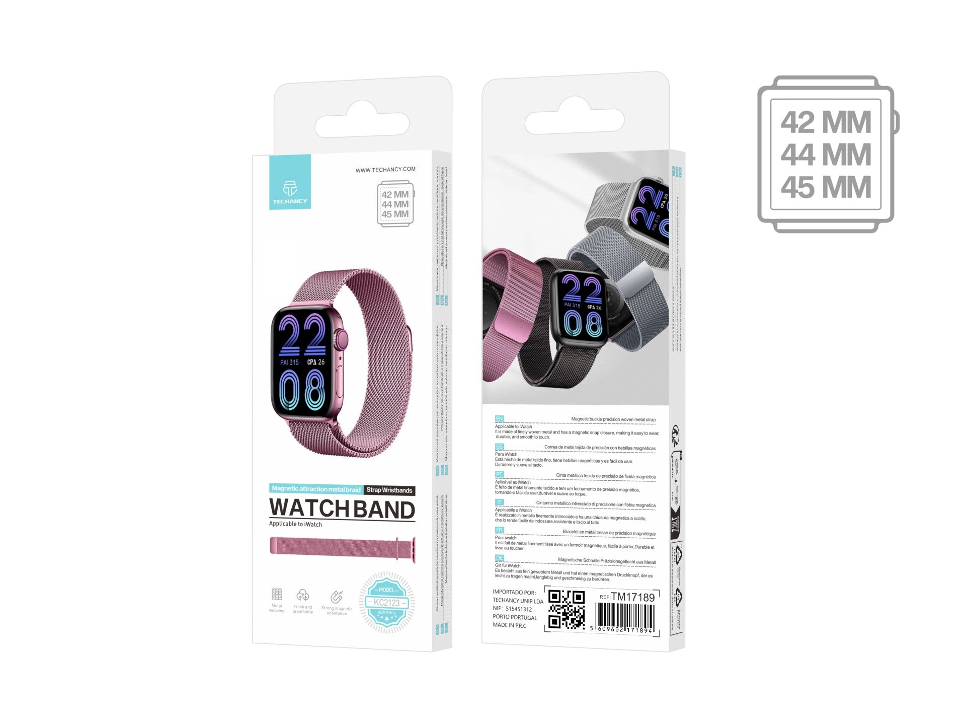 Techancy Faixa Metálica Magnética Rosa KC2123, Faixa De Substituição, Compatível Com Apple Watch Series: 42mm/44mm/45mm，